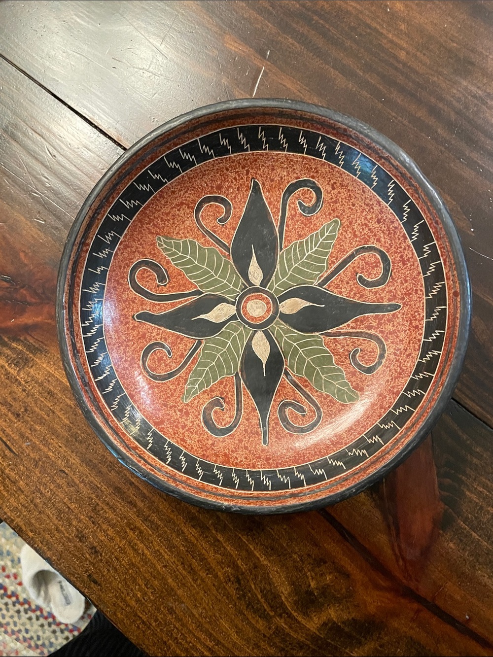 Hand-crafted Terracotta Decorative Wall Plate in Rust and Olive
